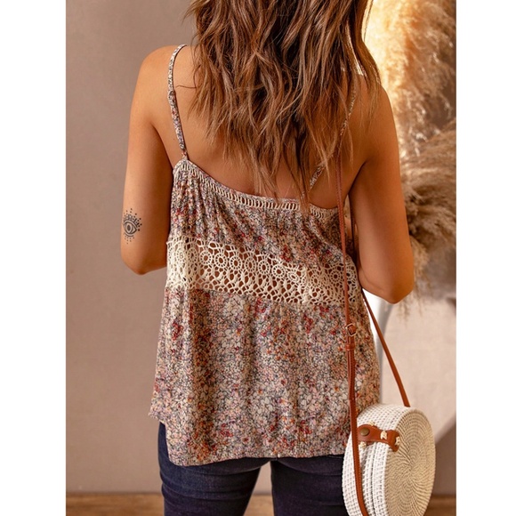 Boho Ditsy Floral Cami Top Crochet Insert Flowy - Picture 3 of 10